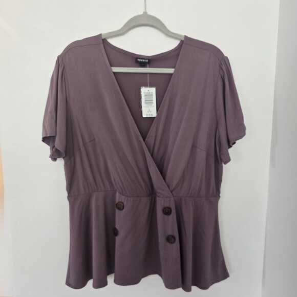 torrid Tops - NWT Torrid Wrap Top Size 1 X Mauve Short Sleeve Challis Peplum Stretch Comfy